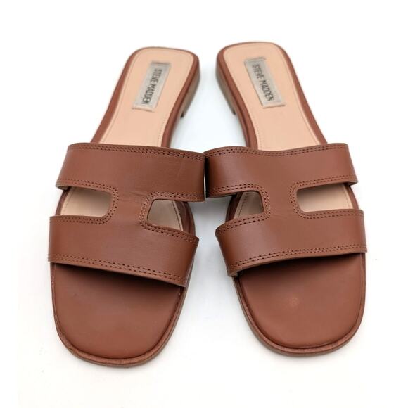 Steve Madden Hazel Slide Sandals Women's Open Toe Cognac Lea Size US8M EU38.5 - Picture 10 of 11